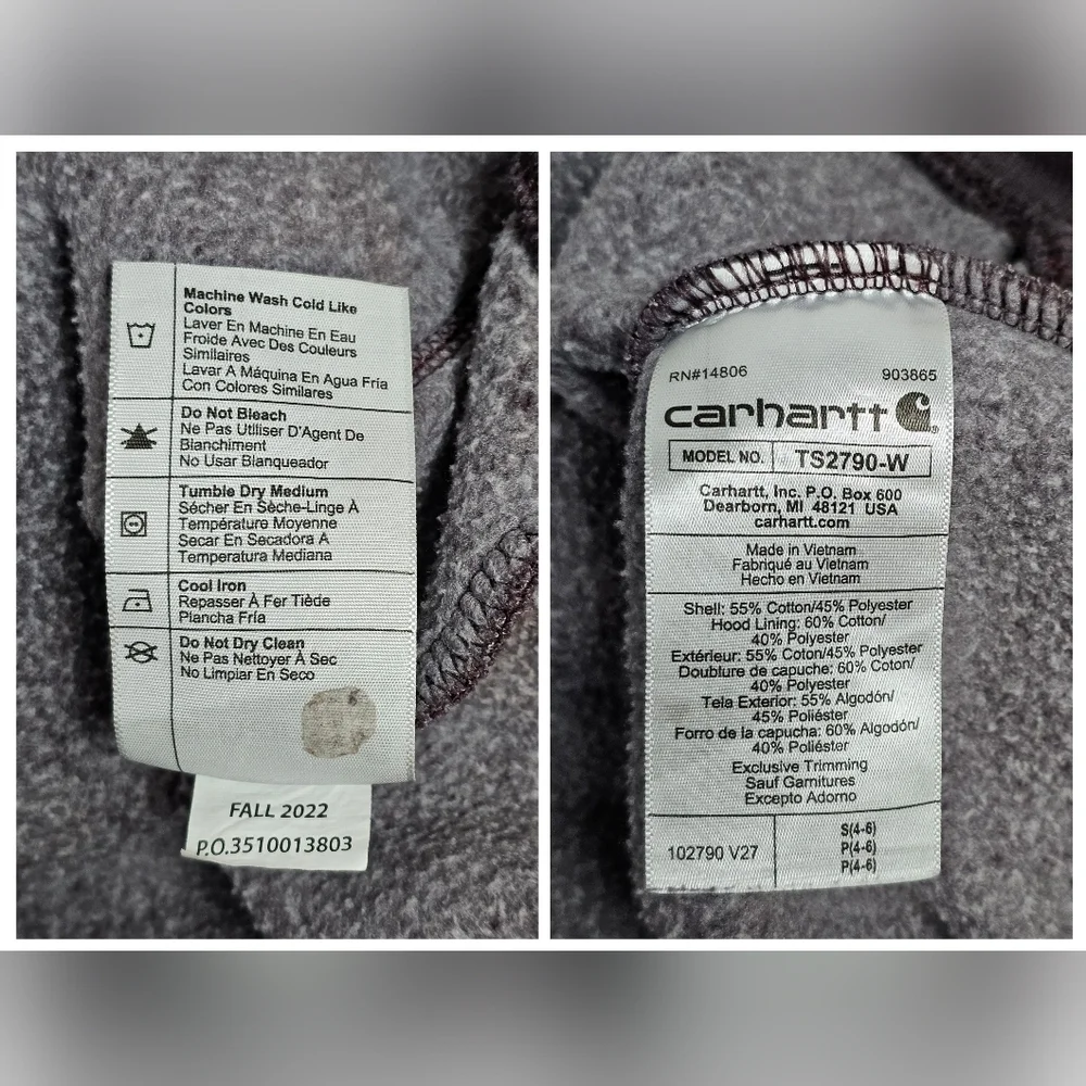 Carhartt Women's Relaxed Fit Hoodie Small TS2790-W Purple EUC - Picture 7 of 12